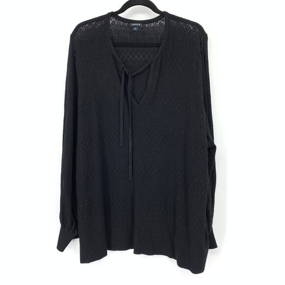 Torrid Long Sleeve Pointelle Sweater Womens Size 5X Black Tie Neck - Picture 1 of 6